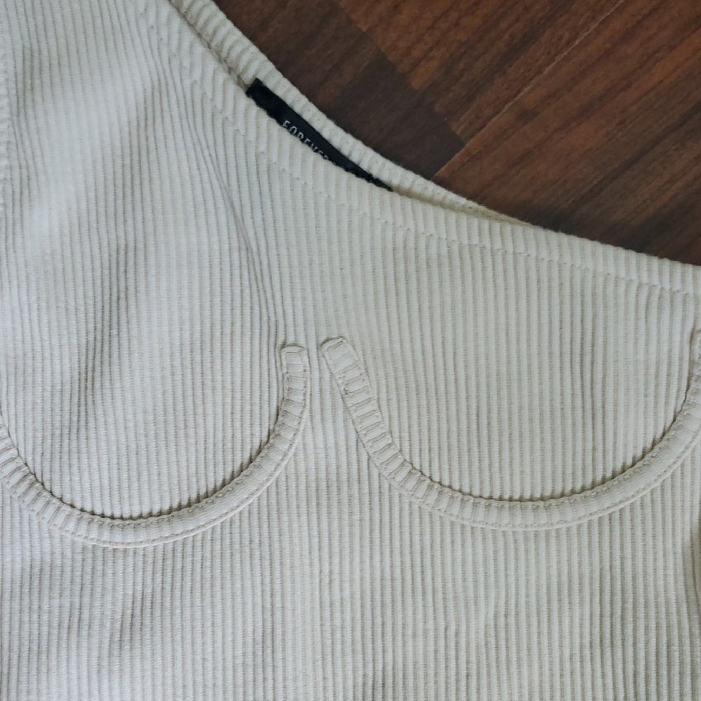 Forever 21 Cream Ribbed One-Shoulder Tank - Picture 3 of 5